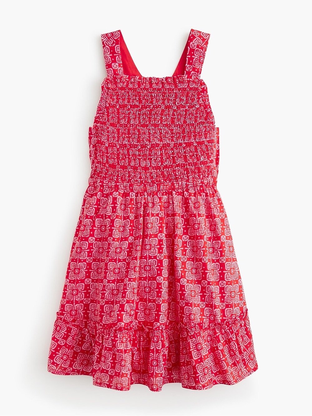 J. Crew Girls' Cerise Lotus Bloom Smocked Cross-Back Dress—12